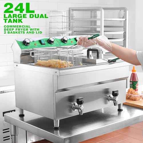 24L 25.4QT Commercial Deep Fryer with 2 Baskets and Lids