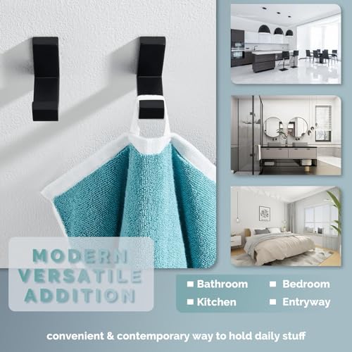 Towel Hooks for Bathrooms Matte Black (4 Count)