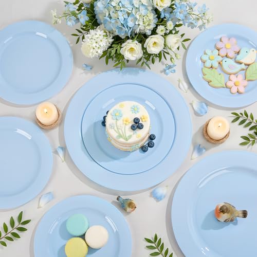 60PCS Light Blue Heavy Duty Plastic Disposable Party Plates Set (60 Count)