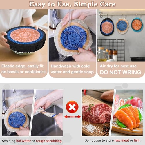 5Pcs Reusable Beeswax Elastic Bowl Covers for Bread Proofing and Food Cover (5 Count)