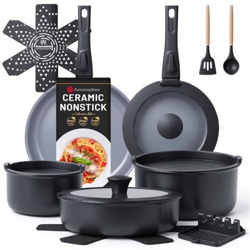 18 Piece Ceramic Pots and Pans Set Non Stick
