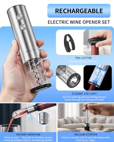 Electric Wine Opener Stainless Steel Rechargeable Automatic Wine Bottle Opener Set 7 (7 Count)