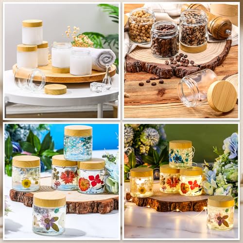 64 Pcs 4 oz Glass Jars with Lids Empty Small Glass Containers and Inner Liners Reusable Cosmetic Jars Round Airtight Bottles with Plastic Wood Grain Lids for Travel (64 Count)