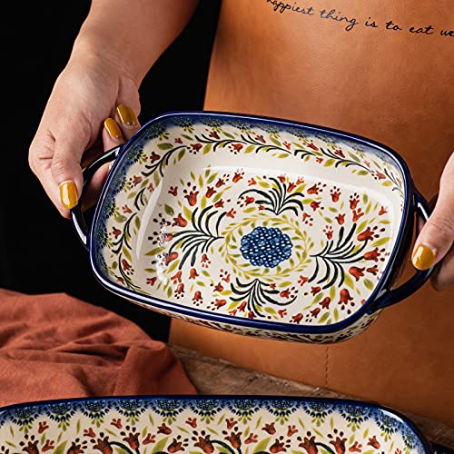 Baking Dish Ceramic Baking Pan Blue Casserole Dish Rectangular Baking Set 2pcs Bakeware Sets Single Serving Size Lasagna Pan Baking Dishes for oven (2 Count)