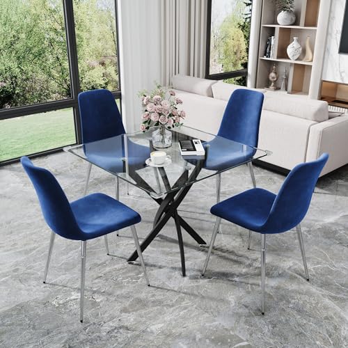 36” Square Glass Dining Table Set for 4