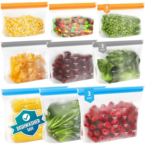 Dishwasher Safe Reusable Storage Bags Stand Up (9 Count)