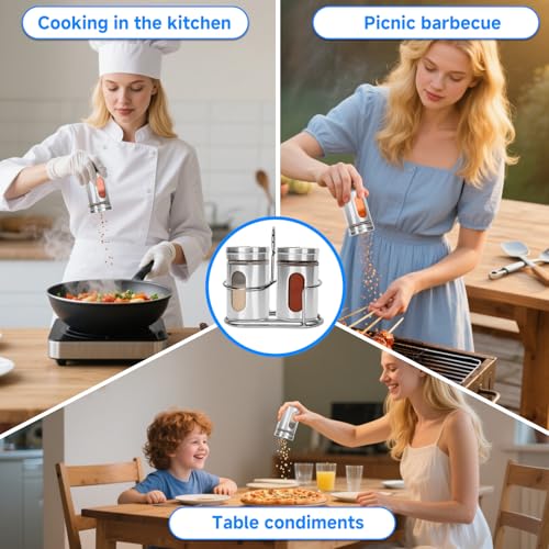 Glass Salt and Pepper Shaker Set with Seasoning Rack