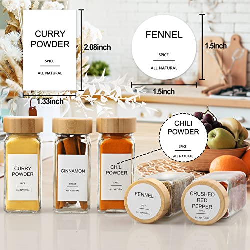 Glass Spice Jars with Bamboo Lid & 398 Label for Cabinet & Drawer Organizer