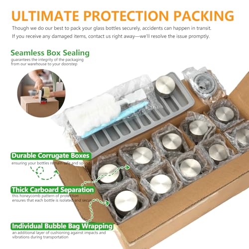 18oz Glass Juice Bottles with Stainless Steel Lids Bulk (24 Count)