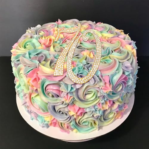 Gold 70th Birthday Cake Topper Rhinestones Cake Decorations for 70th Birthday Party