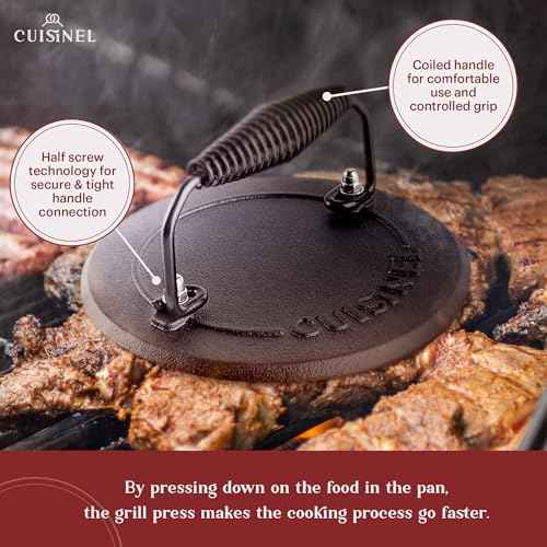 Cast Iron Skillet + Grill Press + Scraper Set (4 Count)