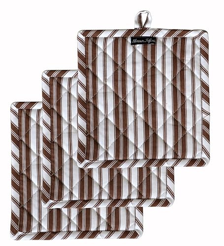 Double Stripe Pot Holders Heat Resistant Cotton Set of 3 Nonslip 8"x8" Inch Hot Pads for Kitchen (3 Count)