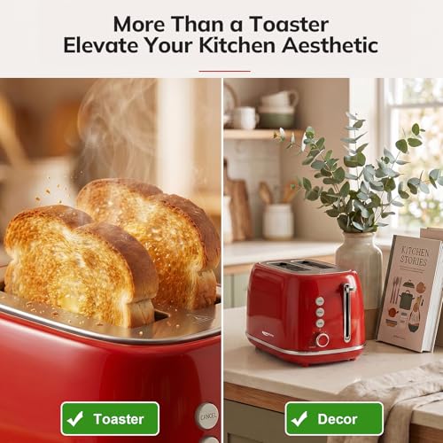 2 Slice Stainless Steel Toaster Retro with 6 Bread Shade Settings
