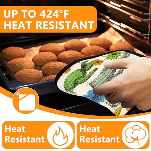 Cactus Flower Oven Mitts and Pot Holders Sets 4Pcs