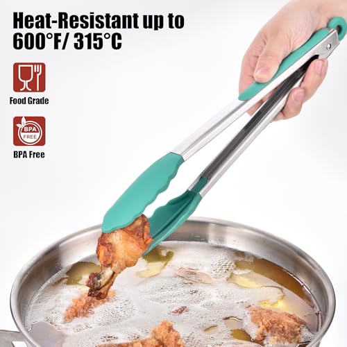 Kitchen Tongs with Silicone Tips for Cooking Serving