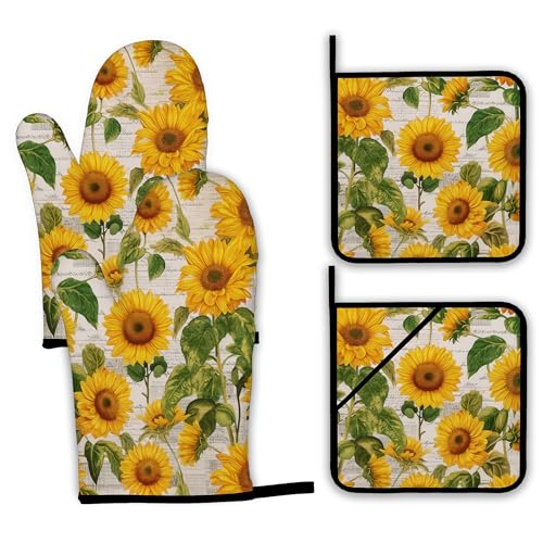 Vintage Sunflower Oven Mitts and Pot Holders (4 Count)
