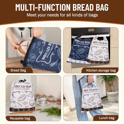 Bread Bags 2 Pcs Reusable Zipper Bags Large Homemade Bread Freezer Storage (2 Count)