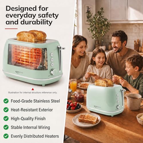 2 Slice Stainless Steel Toaster Retro with 6 Bread Shade Settings