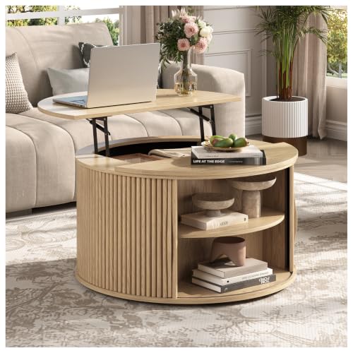31.5" Round Lift Top Coffee Table with Storage for Living Room