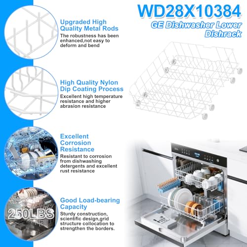 Upgraded WD28X10384 WD28X10309 Dishwasher Lower Rack Compatible with GE Dishwasher Rack Replacement Parts
