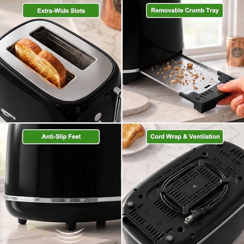 2 Slice Retro Stainless Steel Toaster with Bagel