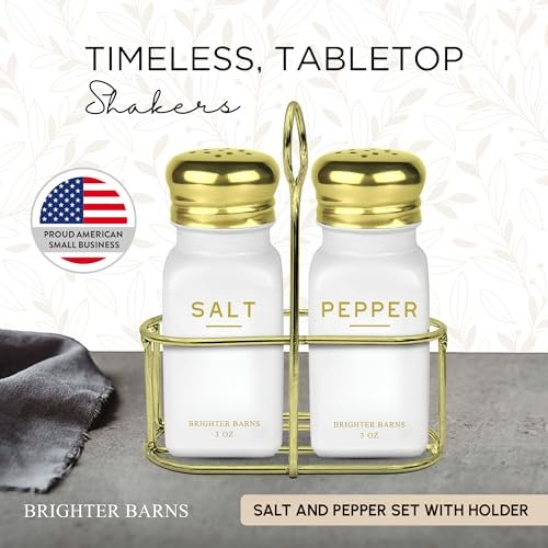 Luxury Salt and Pepper Shakers Set with Holder by Brighter Barns