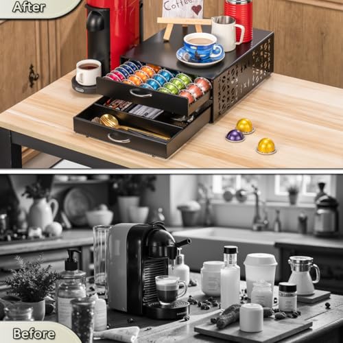 for Vertuo Pod Holder Coffee Accessories Organizar for Nespresso Pod Storage Large Capacity Fits All Size Coffee Station for Coffee Bar