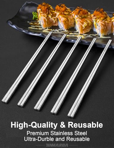 Metal Chopsticks Reusable Stainless Steel Chopsticks Dishwasher Safe Square Lightweight Non (5 Count)