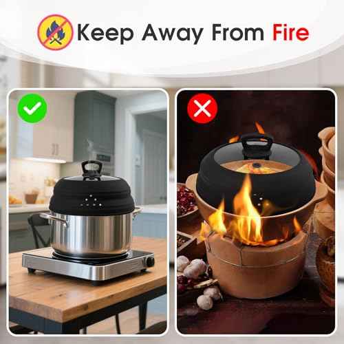 Microwave Splatter Cover Glass 11.8 Inch Microwave Cover for Food with Handle Collapsible Silicone Microwave Cover with Steam Vent for Pot Plate Bowl