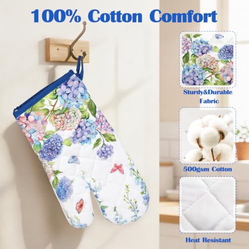 Hydrangea Floral Oven Mitts and Pot Holders Set (2 Count)