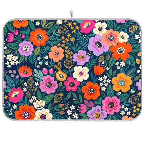 Flower Floral Dish Drying Mat for Kitchen Counter Absorbent Microfiber Drying Pad