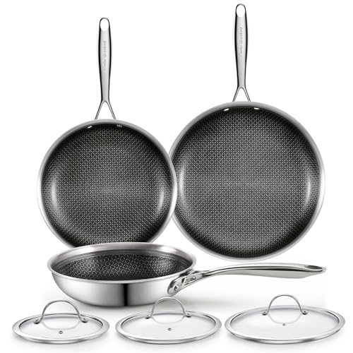 6 Piece Hybrid Nonstick Frying Pans Set with Glass Lids (3 Count)