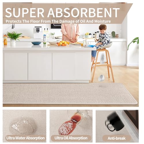 Long Kitchen Runner Rugs Kitchen Mat Non Slip Washable Beige 17"x59" (8.3316 Sq Ft)