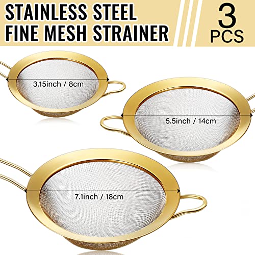 5 Quart Gold Colander and 3 Metal Fine Mesh Strainer Set
