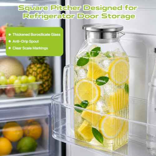 Glass Pitcher with Lid for Fridge (2 Count)