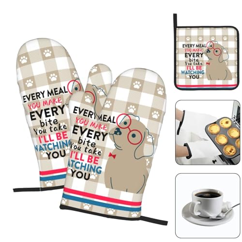 Funny Dog Oven Mitts and Pot Holders Sets of 3 Cute Oven Gloves (3 Count)