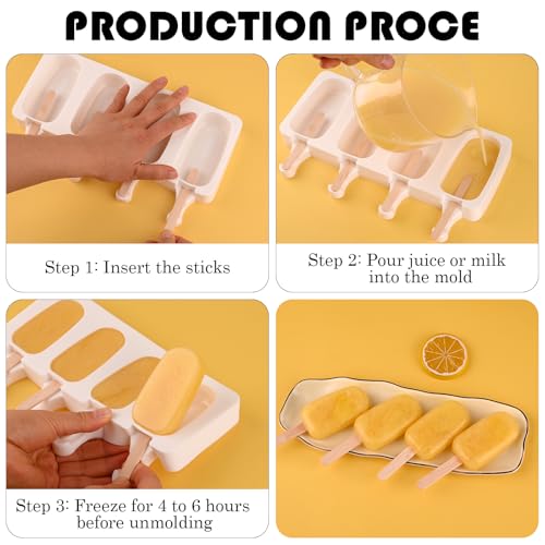 3 Pcs 4 Cavity Mini Popsicle Silicone Molds with 100 Wooden Sticks (124 Count)
