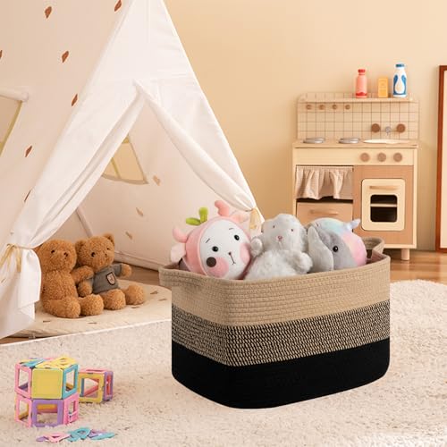 30L Storage Basket Large Blanket Basket Living Room Black & Brown