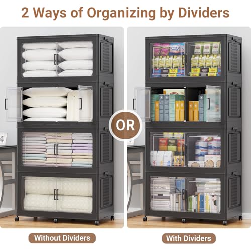200Gal XL Stackable Storage Bins Foldable Box Cabinet for Home 4Pack Black (4 Count)