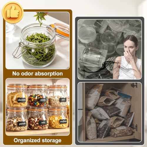 Small Glass Storage Jars with Airtight Lids Wide Mouth 17 oz 6 Pack (6 Count)
