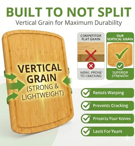 INDESTRUCTIBLE 18 Inch Extra Large Bamboo Cutting Board with Lifetime Replacements
