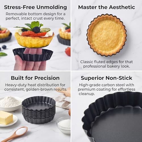 8 Pack Mini Tart Pans 4 Inch with Removable Bottom Round Nonstick Quiche Pan