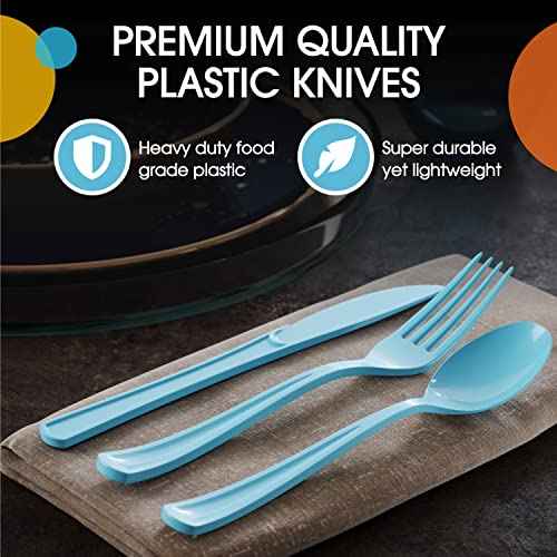 Party Solids Disposable Light Blue Plastic Spoons 200 Pcs (200 Count)