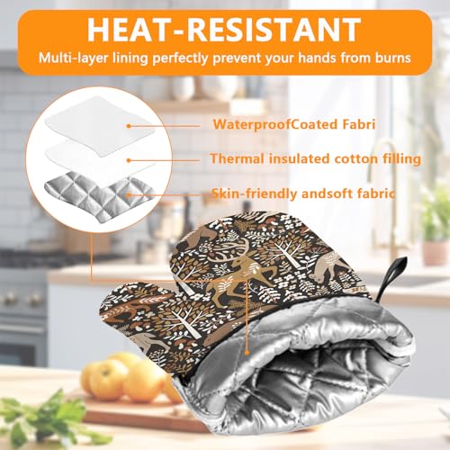 Bear Deer Oven Mitts and Wild Animals Pot Holders Sets 4Pcs