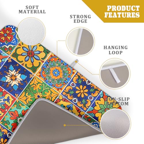 Mexican Tiles Dish Drying Mat for Kitchen Counter Absorbent Microfiber Dish Drying Pad Kitchen Gadgets Multi