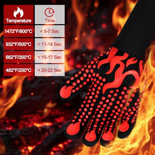 BBQ Gloves 1472 Degree F Heat Resistant Grilling Gloves Silicone Non (2 Count)