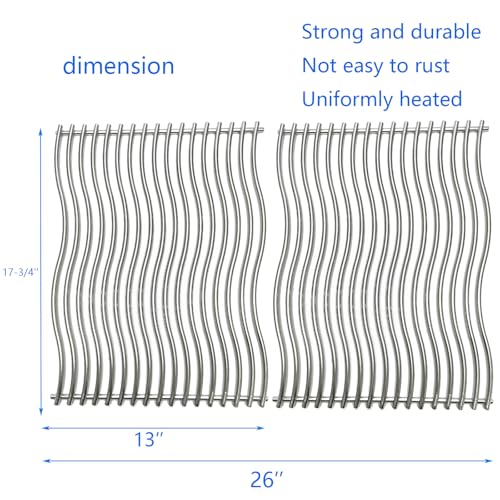 17-3/4" Stainless Steel 2 Waved Cooking Grids Grates Replacement Parts for Napoleon Prestige 500, Pro 500, LEX 485 Gas Grill S83011