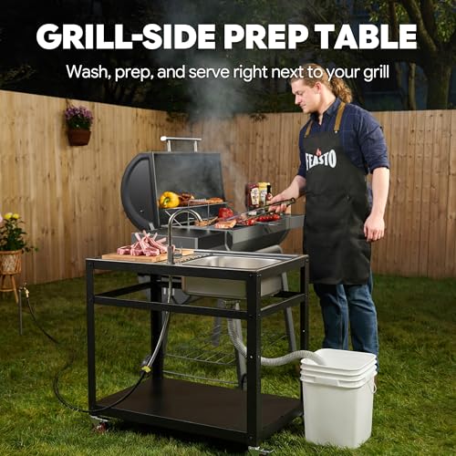 35" Movable Outdoor Grill Cart with Stainless Steel Sink & Faucet