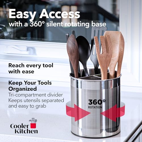 Rotating Extra Large Stainless Steel Utensil Holder Caddy with Sturdy No