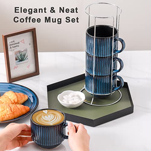 15 Oz Ribbed Stackable Coffee Mug Set of 4 (4 Count)